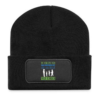 Vier Kinder - Recycelte Patch Beanie - Schwarz - Vorne
