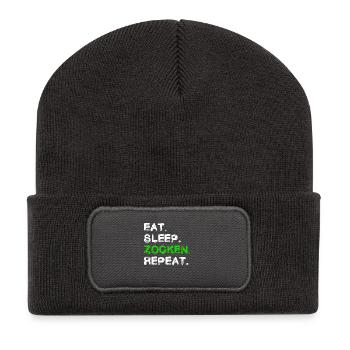 Eat Sleep Zocken Repeat Shirt - Recycelte Patch Beanie - Dunkelgrau - Vorne