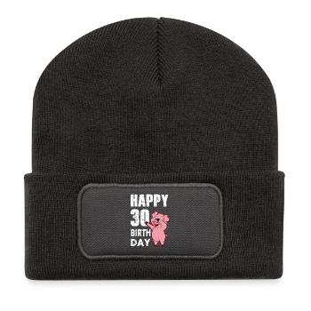 30 Jahre - Happy Birthday - Schweinchen - Recycelte Patch Beanie - Dunkelgrau - Vorne