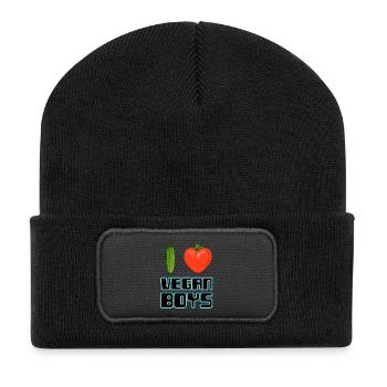 vegan t shirt I love vegan boys - Recycled Patch Beanie - black - Front