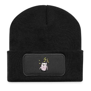 Eule - Recycelte Patch Beanie - Schwarz - Vorne