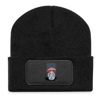 Éléphant sous son parapluie - Beanie recyclé à patch - noir - Devant