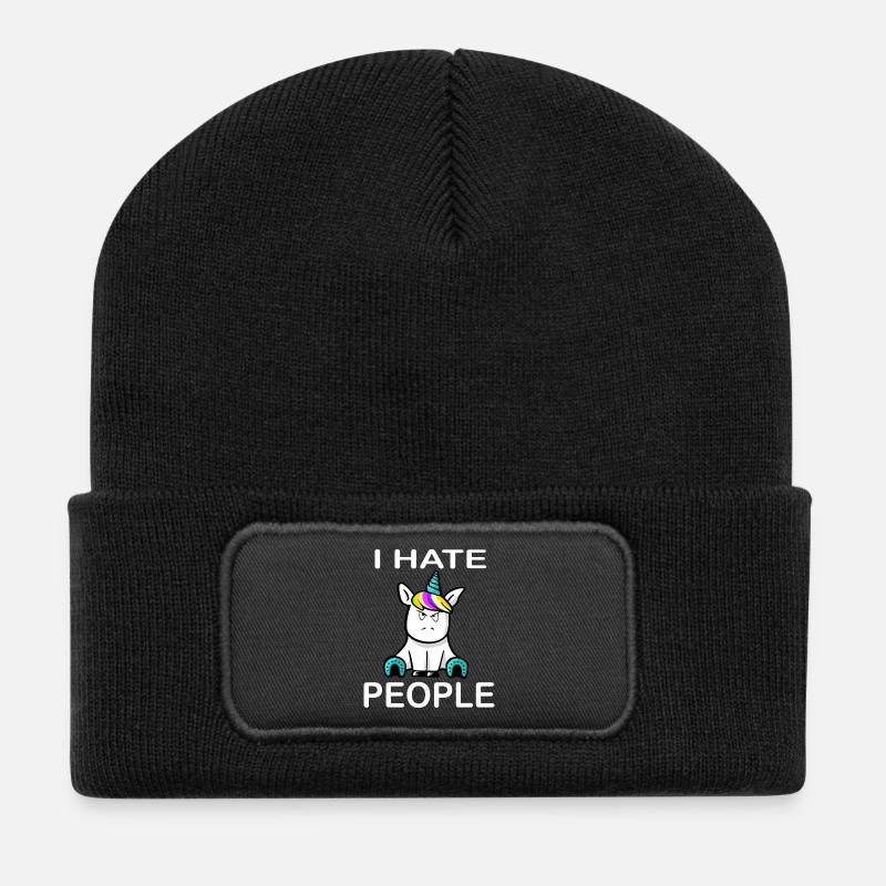 I hate People Unicorn Einhorn - Recycelte Patch Beanie - Schwarz