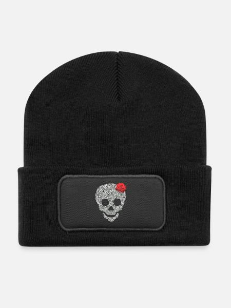 tête de mort avec rose - Beanie recyclé à patch - noir