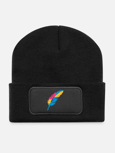 Une plume colorée - Beanie recyclé à patch - noir