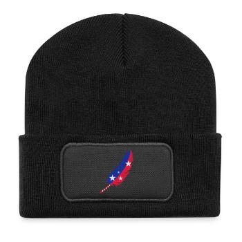Feder blau,rot mit Sterne - Recycelte Patch Beanie - Schwarz - Vorne