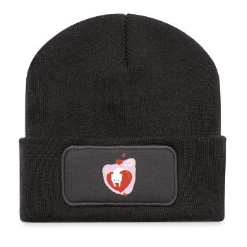 White love Cat - Recycled Patch Beanie - dark grey - Front