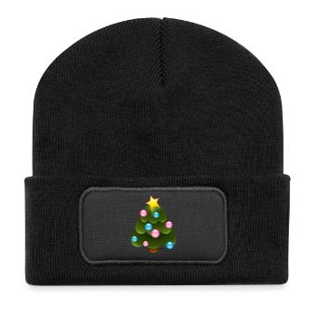 Smiley Christmas Tree - Recycelte Patch Beanie - Schwarz - Vorne