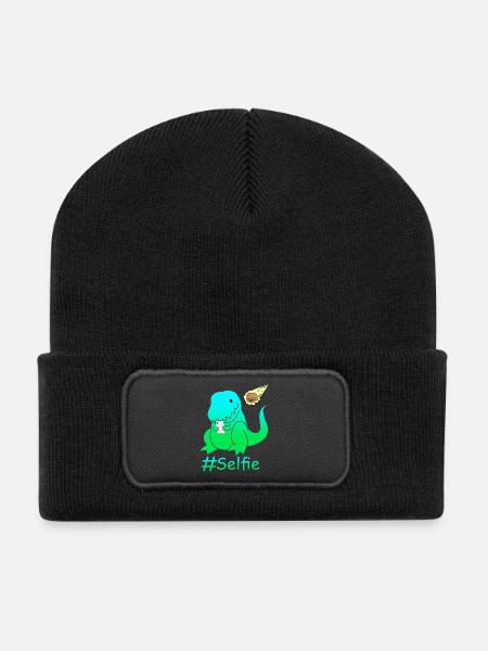 Lustiger Selfie Dinosaurier - Recycelte Patch Beanie - Schwarz
