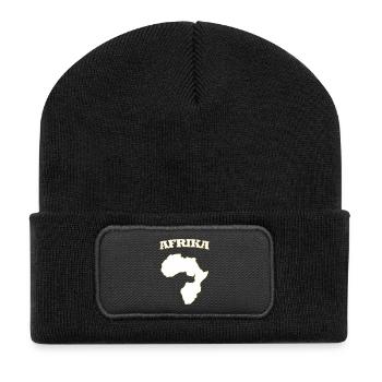 Afrika Silhouette mit Goldrand Afrika Africa  - Recycelte Patch Beanie - Schwarz - Vorne