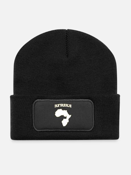 Afrika Silhouette mit Goldrand Afrika Africa - Recycelte Patch Beanie - Schwarz