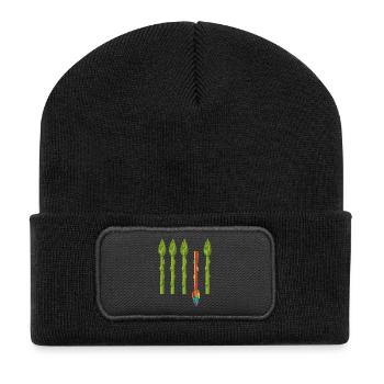 Quatre asperges vertes et une asperge colorée - Beanie recyclé à patch - noir - Devant