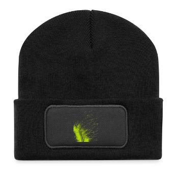 Plume abstraite / ligne / vert / motif - Beanie recyclé à patch - noir - Devant