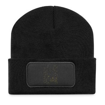 Abstrakte Strahlen / Linie / gold / Muster - Recycelte Patch Beanie - Schwarz - Vorne