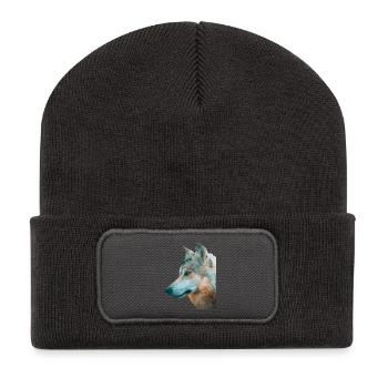 Wolfs Kopf Aquarellprint - Recycelte Patch Beanie - Dunkelgrau - Vorne