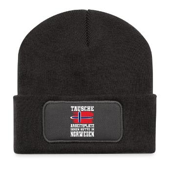 Tausche Arbeitsplatz Gegen Hütte In Norwegen - Recycelte Patch Beanie - Dunkelgrau - Vorne