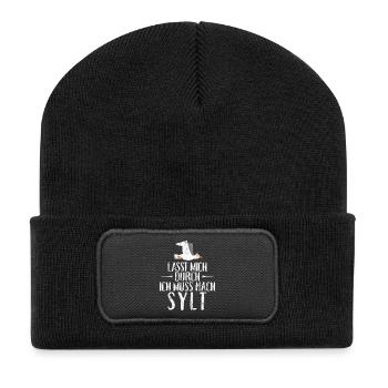 Lasst mich durch ich muss nach Sylt Möwe - Recycelte Patch Beanie - Schwarz - Vorne