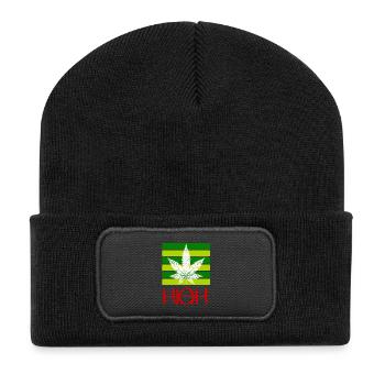 High / Smoking / Cannabis / Hemp / Cannabis Leaf - Recycled Patch Beanie - black - Front