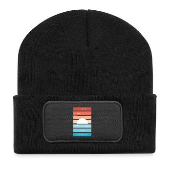 Citation de 'J’adore les couchers de soleil' pour les amateurs de plage - Beanie recyclé à patch - noir - Devant