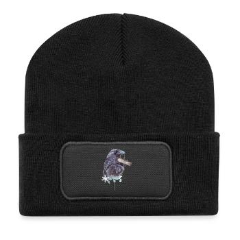 Letter Raven Witch Bird Mystic Design - Recycled Patch Beanie - black - Front