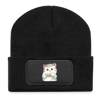 Katzen Kinder Haustiere niedliche Katze Baby Miau - Recycelte Patch Beanie - Schwarz - Vorne