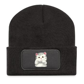 Chats Enfants Animaux Mignon Chat Bébé Miaoul - Beanie recyclé à patch - charbon - Devant