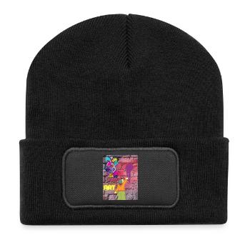 Graffiti ART - Recycelte Patch Beanie - Schwarz - Vorne