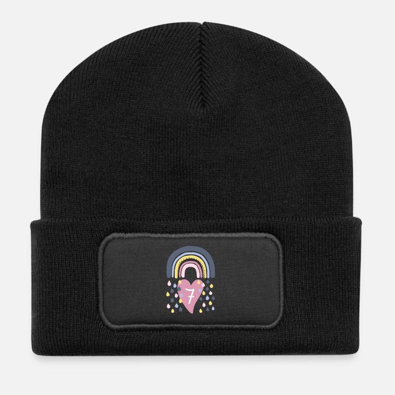 Regenbogen 7. Geburtstag Kind - Recycelte Patch Beanie - Schwarz