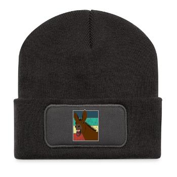 Maultier Muli Esel Pferd Vintage Geschenk - Recycelte Patch Beanie - Dunkelgrau - Vorne