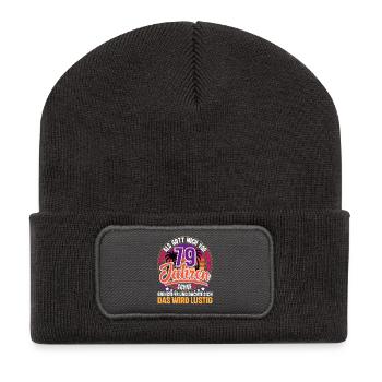 79. Geburtstag Als Gott Mich Schuf Vor - Recycelte Patch Beanie - Dunkelgrau - Vorne