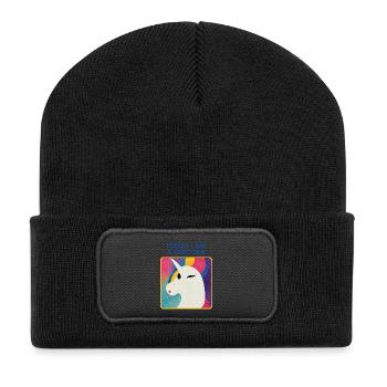 Einhorn mit Motto – Einzigartiges Design - Recycelte Patch Beanie - Schwarz - Vorne