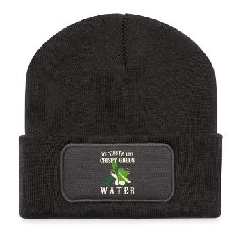 Wir schmecken wie Knusbriges grünes Wasser - Recycelte Patch Beanie - Dunkelgrau - Vorne