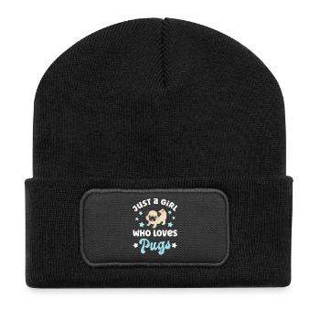 Hund Mops Möpse - Recycelte Patch Beanie - Schwarz - Vorne