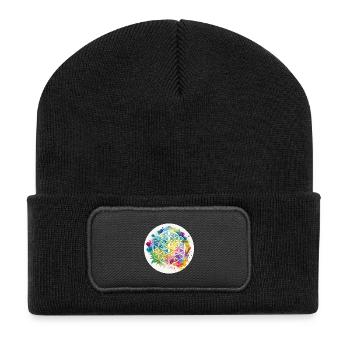 Rainbow Flower of Life Hemp Circle - Recycelte Patch Beanie - Schwarz - Vorne