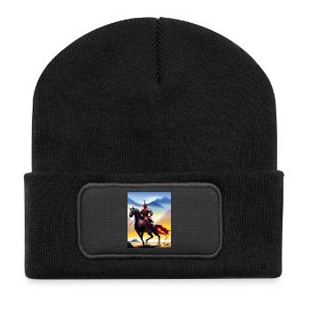 Samurai rides on horse - Samurai on horse - Recycled Patch Beanie - black - Front