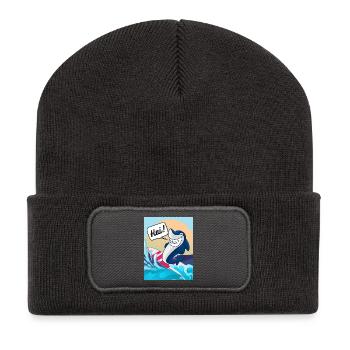 Shark Hai lustiger Gruß Spruch Cartoon Comic - Hai - Recycelte Patch Beanie - Dunkelgrau - Vorne
