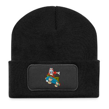 Seltsamer Fuchs beim Skateboarden - Recycelte Patch Beanie - Schwarz - Vorne
