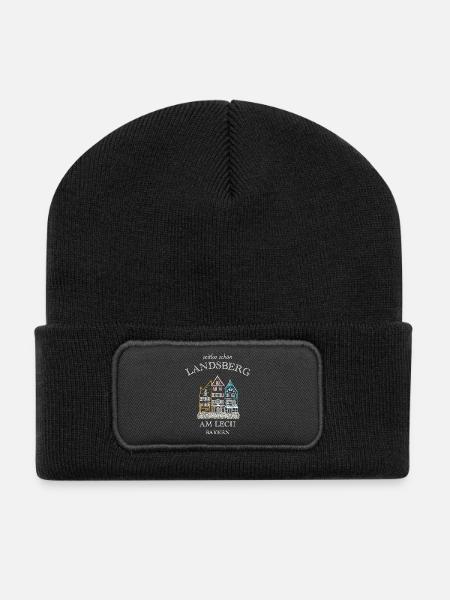 Landsberg am Lech, bunte Häuserzeile, Bayern - Recycelte Patch Beanie - Schwarz
