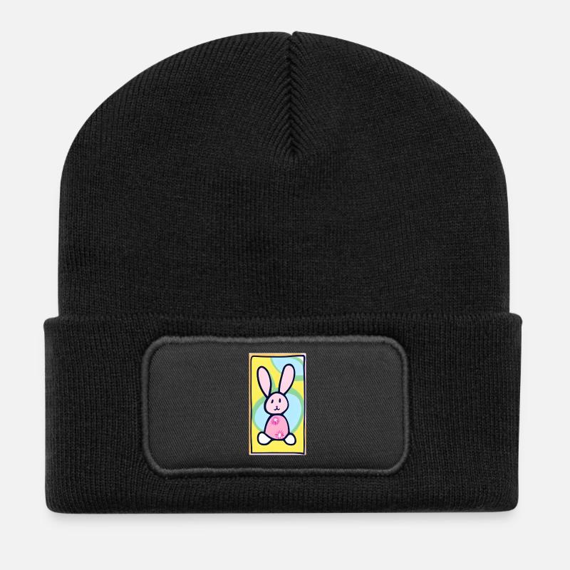 Pastel Bunny Easter Bunny on Yellow Background - Recycled Patch Beanie - black