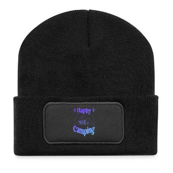 Happy Camping - conception graphique joyeuse et cool - Beanie recyclé à patch - noir - Devant
