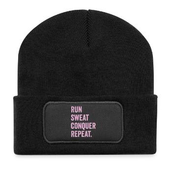 Courir. Sueur. Conquérir. Répéter. - Beanie recyclé à patch - noir - Devant