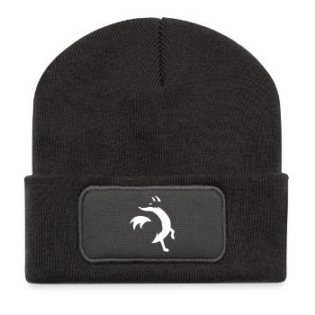 Skizze des weißen Fuchses - Recycelte Patch Beanie - Dunkelgrau - Vorne