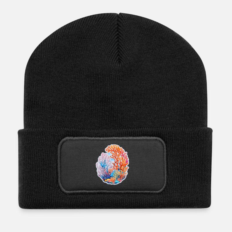 Korallen - Recycelte Patch Beanie - Schwarz