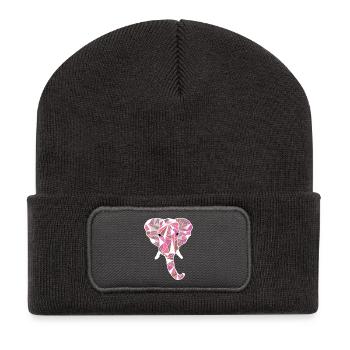 rosa Elefantenkopf - Recycelte Patch Beanie - Dunkelgrau - Vorne