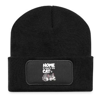 Zuhause ist dort wo meine Katze ist - Recycelte Patch Beanie - Schwarz - Vorne