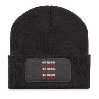 J’aime courir - Je déteste courir - Beanie recyclé à patch - charbon - Devant