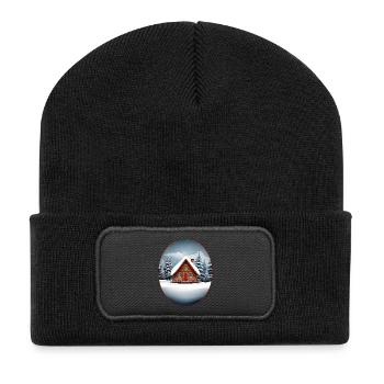 Maison en bois, cabane de Noël - Beanie recyclé à patch - noir - Devant