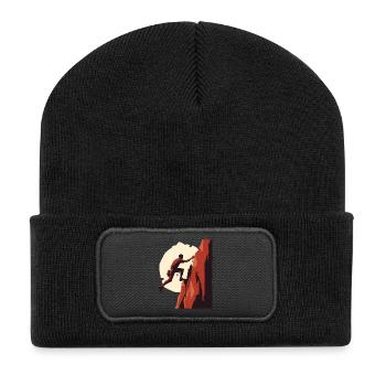 Adventurer on rock face with rope - Recycled Patch Beanie - black - Front