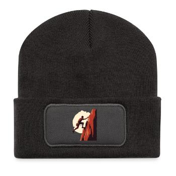 Abenteurer auf Felswand mit Seil - Recycelte Patch Beanie - Dunkelgrau - Vorne