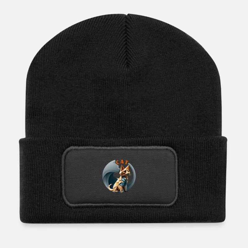 Origami Cat - Recycled Patch Beanie - black